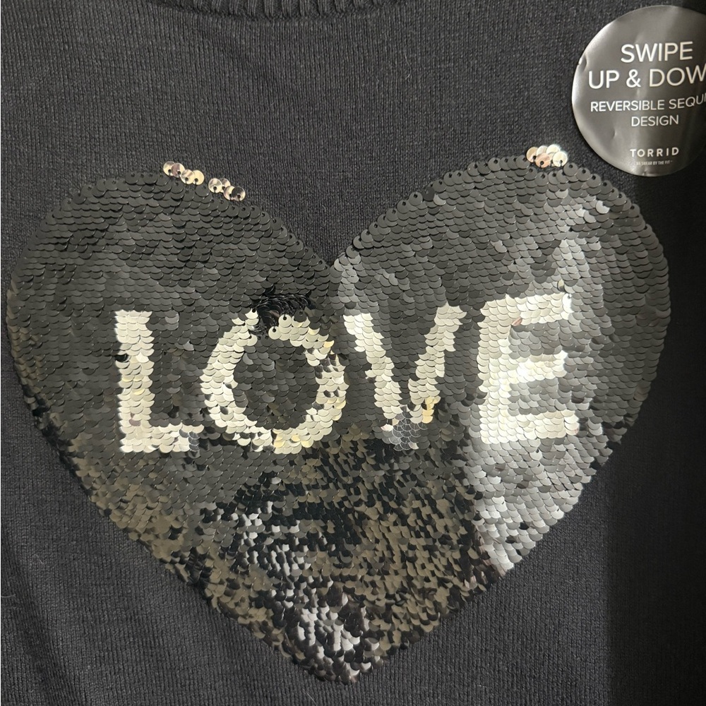 Torrid Black and Silver Reversible Sequin Heart Pullover - Picture 6 of 9